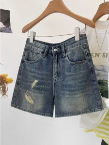 กางเกงขาสั้นยีนส์ทรงหลวมเอวสูงสำหรับผู้หญิงในช่วงฤดูร้อนปี 2025 กางเกงขายาวทรงตรงทรงหลวมสไตล์ลำลอง