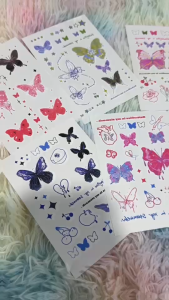 12pcs สติ๊กเกอร์รอยสัก ลายผีเสื้อ น่ารัก สีสันสดใส สาวหวานสุดเท่ ติดไว้ที่นิ้ว แขนและส่วนอื่นๆของร่างกาย แทททูมินิมอล Tattoo