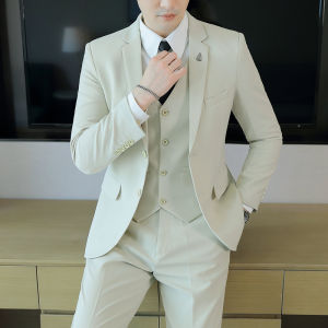 Romon Mens Tailored Suit Set Casual Formal Slim Fit Wedding Interview Best Man Fashion Urban Style Long Sleeve Solid Color