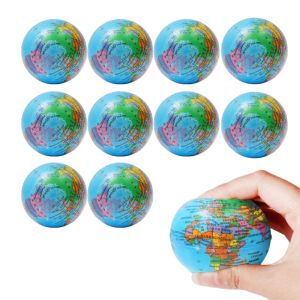 2Pcs Mini Earth Stress Balls Toy Finger Exercise PU Globe Squeezable Balls Educational Foam Sport Ball Decompression Gift