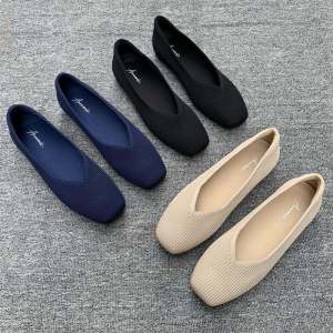 ระบายอากาศได้ดี Fashion Fly ถัก รองเท้าส้นแบนสีทึบ หลากหลาย ฤดูใบไม้ผลิ ฤดูร้อน ฤดูใบไม้ร่วง ฤดูกาลขนาดใหญ่สีบริสุทธิ์ตรงกับทั้งหมด