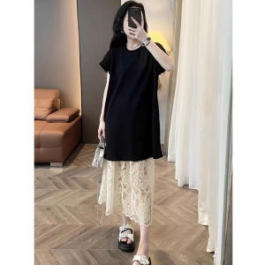 Fashionable Casual Two-Piece Set for Women Jorfrey Summer Short Sleeve T-shirt with Lace Skirt Pure E-commerce Pullover