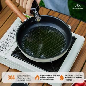 MOUNTAINHIKER Outdoor Camping Fry Pan Non-stick Frying Pan Breakfast Pancake Pot  Stainless Steel Cooking Food Induction Cooker