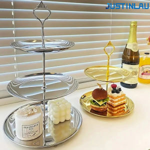 JUSTINLAU 2/3layer Stainless Steel Cake Stand Gold/Silver Dessert Plate Detachable Dessert Plate Cupcake Stand Dessert Stand