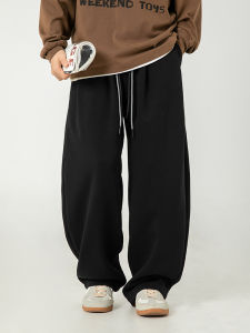 Retro Drape Smooth Mens Casual Pants Autumn Double Drawstring Loose Wide Leg Casual Sports Trousers Pure Color Loose Fit