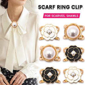 YoPo Elegant Pearl Floral Scarf Ring Clip Camellia Flower Scarf Buckle for Women Scarf Lady Girls