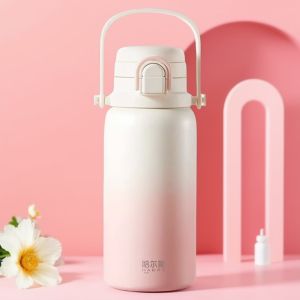Hals Large Capacity Insulated Water Bottle Straw Cup for Students Going to School Elegant Stainless Steel Drinkware