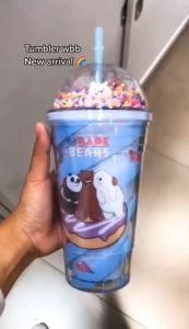 MINISO We Bare Bears Tumbler Lucu Dengan Sedotan - Botol Minum 480ml - LD3396 Ice Bear