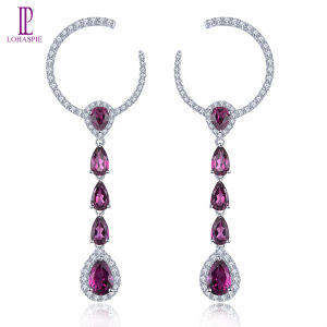 Lohaspie Jewelry Genuine 3.2 Carats Pure Silver 925 Original Stud Earring Natural Rhodolite Garnet Topaz Stud Earring Silver Earrings 925 Original Women Stud Earring Jewelry