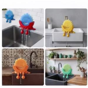 Smiling Sponge Holder with Drain Adjustable Soap and Sponge Drying Rack Kitchen Sink Organizer Storage Rack