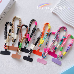 Suitable For Braided Short Colour-Block Chain Mobile Phone Lanyard Keychain Handheld Short Nylon Rope With Gasket