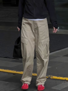 WUQINGWUCAI | Vintage Multi-Pocket Loose High-Waisted Khaki Cargo Pants