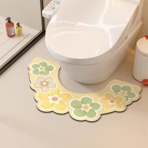 VIKAMA Hoa Hình Chữ U Thảm Trải Sàn Tranh Sơn Dầu Nghệ Thuật In Hoa Chống Trơn Trượt Thấm Hút Thảm Phòng Tắm Phong Cách Hiện Đại Trang Trí Nhà Vệ Sinh