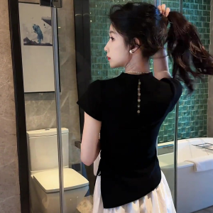 Shalldoer | Bộ đồ hai mảnh thời trang mùa hè cho nữ áo thun tay ngắn có dây rút váy nửa thân cạp cao thường ngày phong cách ngọt ngào thoải mái