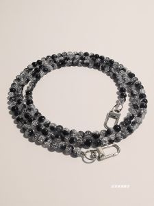 สายรัดโทรศัพท์มือถือแบบยาวทำมือ สายสะพายข้างสีดำและเทา โซ่กระเป๋าแบบไขว้ ปกโทรศัพท์มือถือ โซ่รัด โซ่สะพายไหล่ สำหรับผู้หญิง