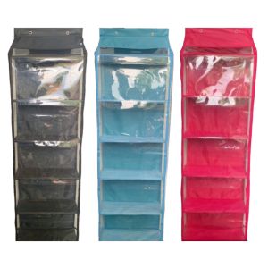 Rak tas gantung polos jumbo premium 6 susun alas triplek resleting mika tebal
