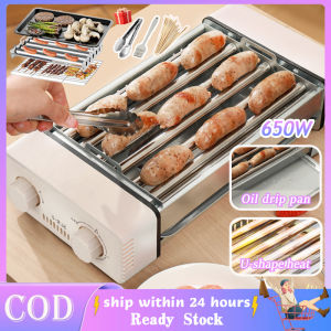 Electric Hot Dog Roller Grill Machine Sausage Grill Cooker Machine Mini Roast Sausage Machine 3 In1 Indoor BBQ Charcoal Grill Rack Sausage Barbecue Tool With Removable And BBQ Griddle Plate For Kitchen Home Camping