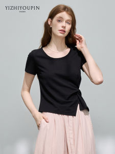 Fashionable Niche Slit Knot Short Sleeves Tee WaistSlimming