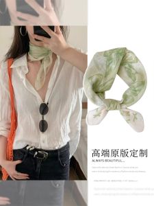 Khăn Choàng Nhỏ Màu Xanh Lá Cây Butterfly Knot Cotton Linen Cổ Trang Trí Mới Khăn Choàng Lụa Cổ Thời Trang Xuân 2025 Tgea