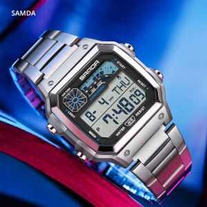 SANDA 6196 แฟชั่นผู้ชายนาฬิกาข้อมืออิเล็กทรอนิกส์มัลติฟังก์ชั่นหน้าปัดเรืองแสงปฏิทินกันน้ำกีฬานาฬิกาดิจิตอลสำหรับผู้ชาย