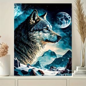 Bộ Tranh Tô Màu Theo Số Wolf Under The Moonlight - Tranh Sơn Dầu Phong Cảnh Trên Vải Không Khung Đồ Trang Trí Nhà Cửa Dành Cho Người Mới Bắt Đầu