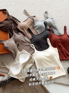 Thon Gọn Co Giãn Ren Đổ Xô Bên Trong Ấm Áp Tự Làm Nóng Nữ Áo Ba Lỗ Với Miếng Lót Ngực Tích Hợp Mùa Thu Mùa Đông Mặc Bên Trong