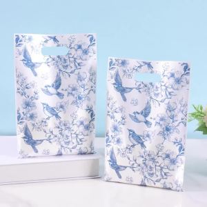 Túi Quà Nhựa Màu Xanh Có Chim Thiết Kế Họa Tiết Hoa Thanh Lịch Túi Đựng Quà Cho Đám Cưới Mùa Xuân Hè Ngày Lễ Trang Trí Tiệc 10/20/50 Chiếc