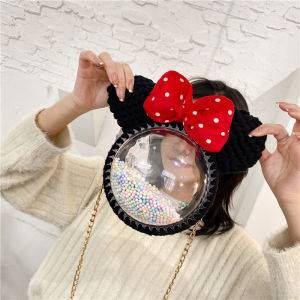 Mickey Hand-Woven Bag Womens Knitting Wool DIY Material Bag Handmade Bag Homemade Bear Transparent Crossbody Bag
