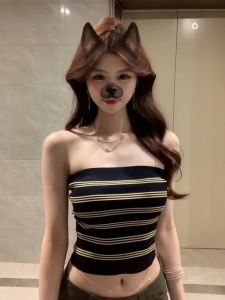 Áo Ba Lỗ Hở Lưng Kẻ Sọc American Hot Bé Gái Áo Ba Lỗ Bó Sát Mùa Hè Cho Nữ Áo Khoác Ngoài Pure Desire Style Áo Ngắn Bên Trong