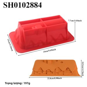 Khuôn Làm Bánh Giáng Sinh Silicon Hình Chữ Nhật/Thiết Kế Ngôi Nhà Tuyết Lâu Đài Thân Thiện Với Môi Trường Khuôn Làm Bánh Mousse Socola Dụng Cụ Nhà Bếp