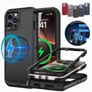 3 IN 1 Hybrid Military Anti-Shock Strong Magnetic Case for Magsafe IPhone Air 17 16 15 14 Pro Max Plus Mac Safe Hard Phone Cover