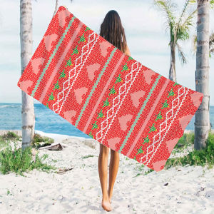 Christmas Knit Heart Quick Drying Microfiber Beach Towel Lightweight for Swimming Camping Yoga - Bath Towel