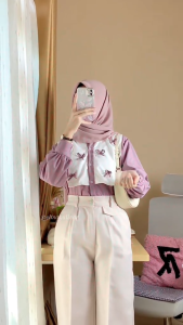 Marina Top Blouse Pita Coquette / Kemeja Lengan Panjang Wanita Hijab Friendly