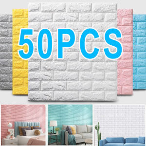 hot sale // 50Pcs 35X38cm 3D Foam Wall Stickers Self-adhesive Bricks Modern Stone Design Waterproof Wallpaper DIY Home Decor