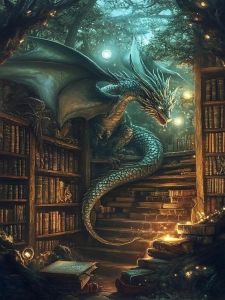 KAYOU | Paint By Numbers Library Green Dragon DIY Frameless HandPainted Wall Art Coloring Painting for Living Room Home Decoration
