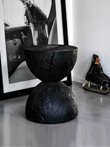 Retro Carbonized Firewood Tree Stump Solid Wood Root Carving Personalized Side Table Old Wood Low Bench Ornament Wood Stool Long Bench