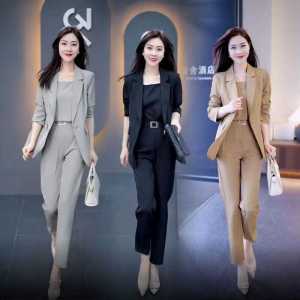 Fashionable Womens Three-Piece Suit Set Casual Stylish Professional OL Autumn Wear 2025 New Arrival Elegant Long Sleeve Pants