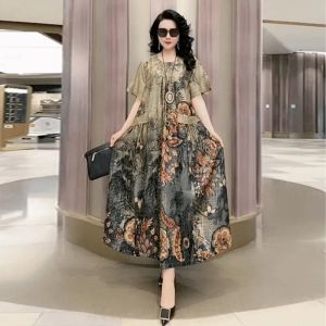 Fashionable Loose Printed Summer Dress Womens Elegant Lady Style plus Size Long Dress Slimming Effect Popular Internet Celebrity