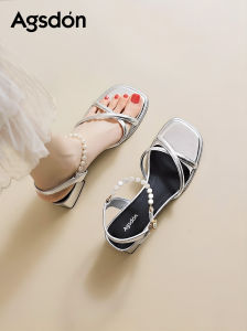 Agsdon | Silver Chunky Heel Fashion Summer Sandals