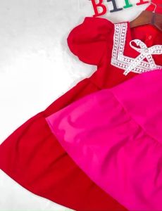 Váy trẻ em đầm bé gái  từ 0-8 tuổi (8-35kg) tuổi màu đỏ và hồng phối ren