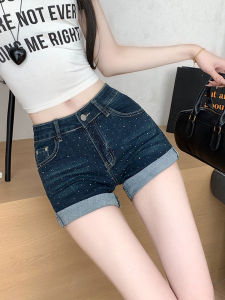 American Style Spicy Girl Rhinestone Denim Shorts Women Summer New Design Slim Fit mid Waist Slimming Butt Hugging Hot Pants