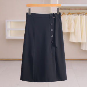 Office Fitting Decorative Button Plain A-Line Skirt