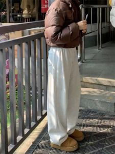 กางเกงวอร์มผ้าฝ้ายผสมโพลีเอสเตอร์ทรงหลวมสไตล์อเมริกันสำหรับฤดูใบไม้ร่วงและฤดูหนาวสำหรับผู้ชายและผู้หญิง กางเกงขายาวทรงหลวมสบายๆ สไตล์ลำลอง