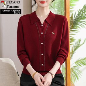 TUCANO | Knitted Long Sleeve Turn-down Collar Mid-aged Womens Top