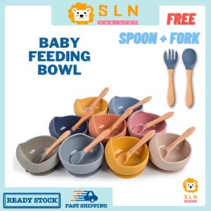 【COD】 Baby Silicone Feeding Food Grade Suction Bowl Kids Spoon Fork Self Learning Set Baby Feeding Tableware Silicone Bibs Suction Bowl Plate Kids Feeding Set
