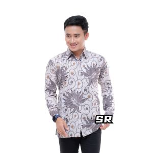 Kemeja Batik Ayah dan Anak Laki-laki Motif Bunga Mandalia Abu Lengan Panjang dan Pendek Size S M L XL XXL Reguler Fit
