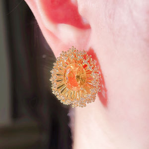 SEQUITO Delicate Golden Plated Ear Jewelry Pave Setting Orange Oval Stone Tiny AAA Cubic Zircon New Designe Hedgehog Shape Banquet Big Stud Earrings SE962