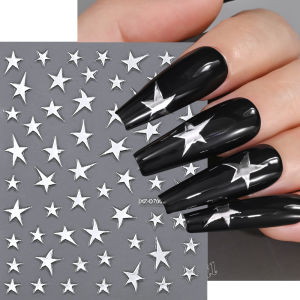 1Pcs 3D Metal Silver Irregular Star Nail Art Sticker Y2K Pentagram Adhesive Slider Five-Pointed Stars Manicure Decoration Decals