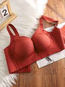 Red Underwire Free Bra with Push Up Support and Anti-Sag Adjustment
