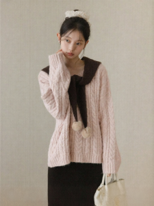 Cantonstory | Áo Sweater Knitted Cổ Tròn Màu Hồng